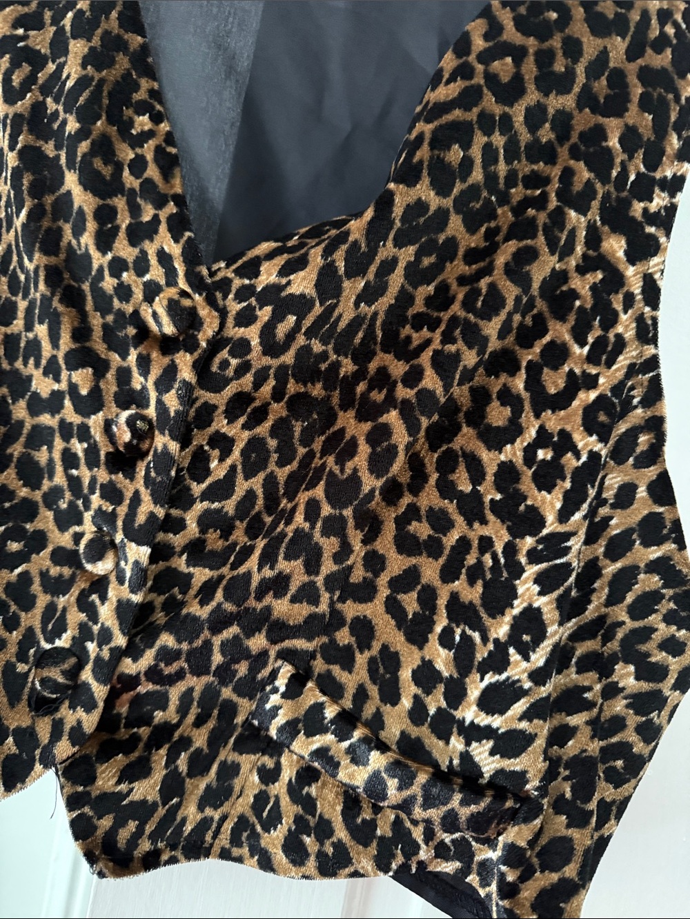 Leopard Print Velvet Vest - Brown/Black - Picture 3 of 5